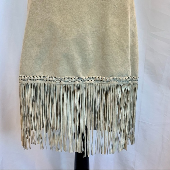 DANIER Leather cream beige suede fringe jacket skirt set S/8/10 western cowgirl - Picture 5 of 10
